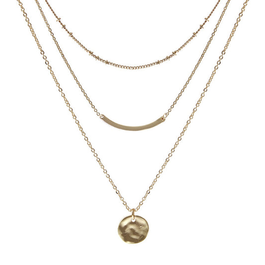 Layered Hammered Circle Necklace - 2 pc set