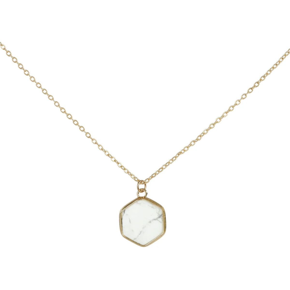 White Marble Hexagon Charm Necklace