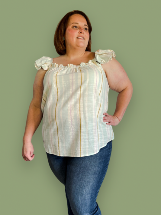 Striped Flutter Sleeve Tank-Plus