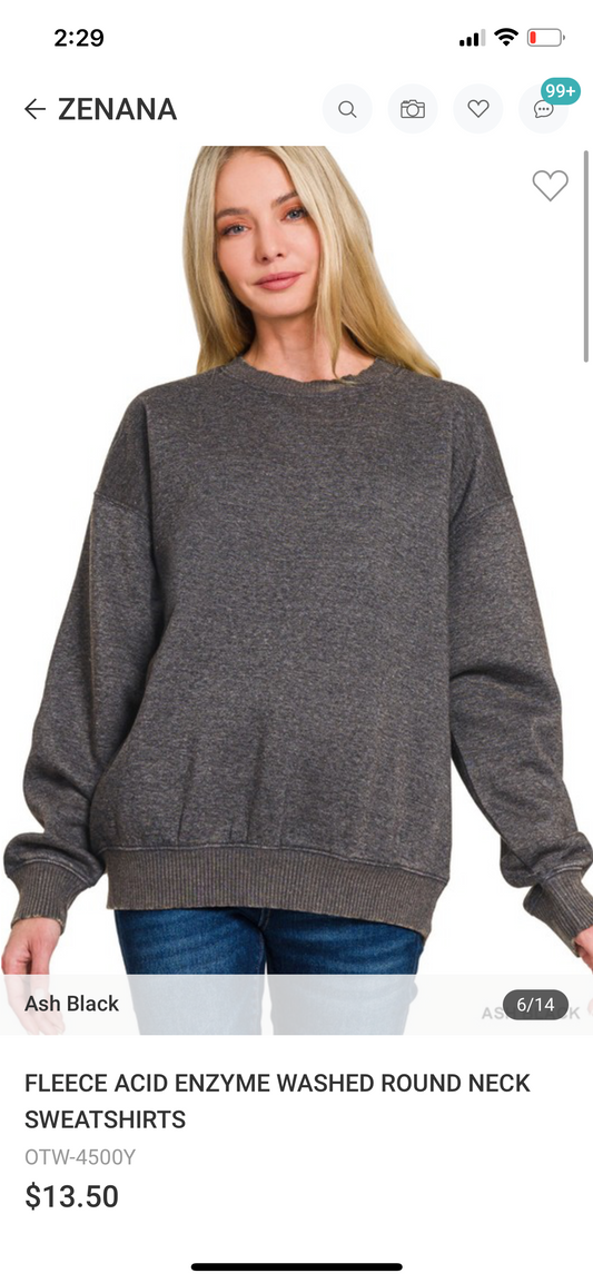 Oversize Acid Wash Fleece Pullover Sweatshirt