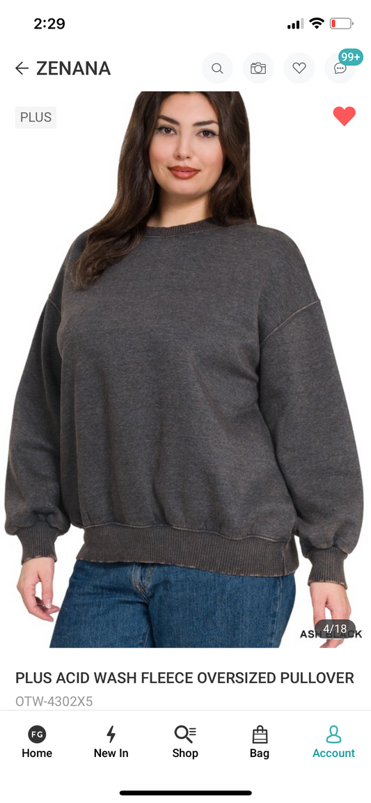 Oversize Acid Wash Fleece Pullover Sweatshirt-Plus